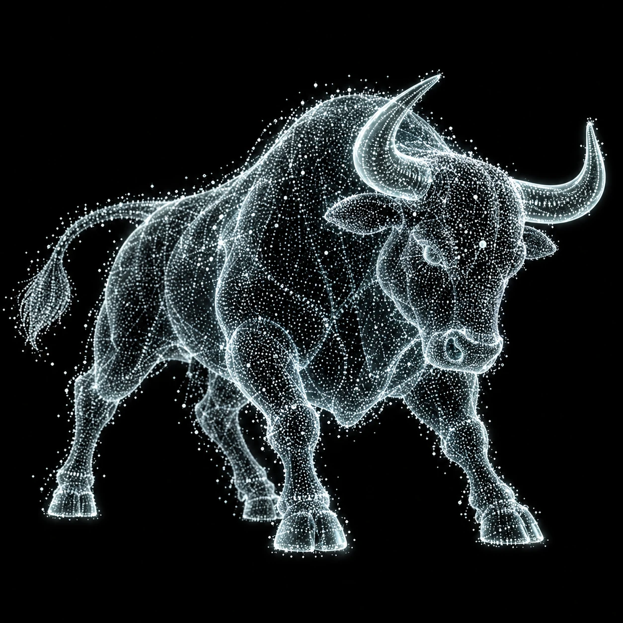 Luminous glass bull made of particles